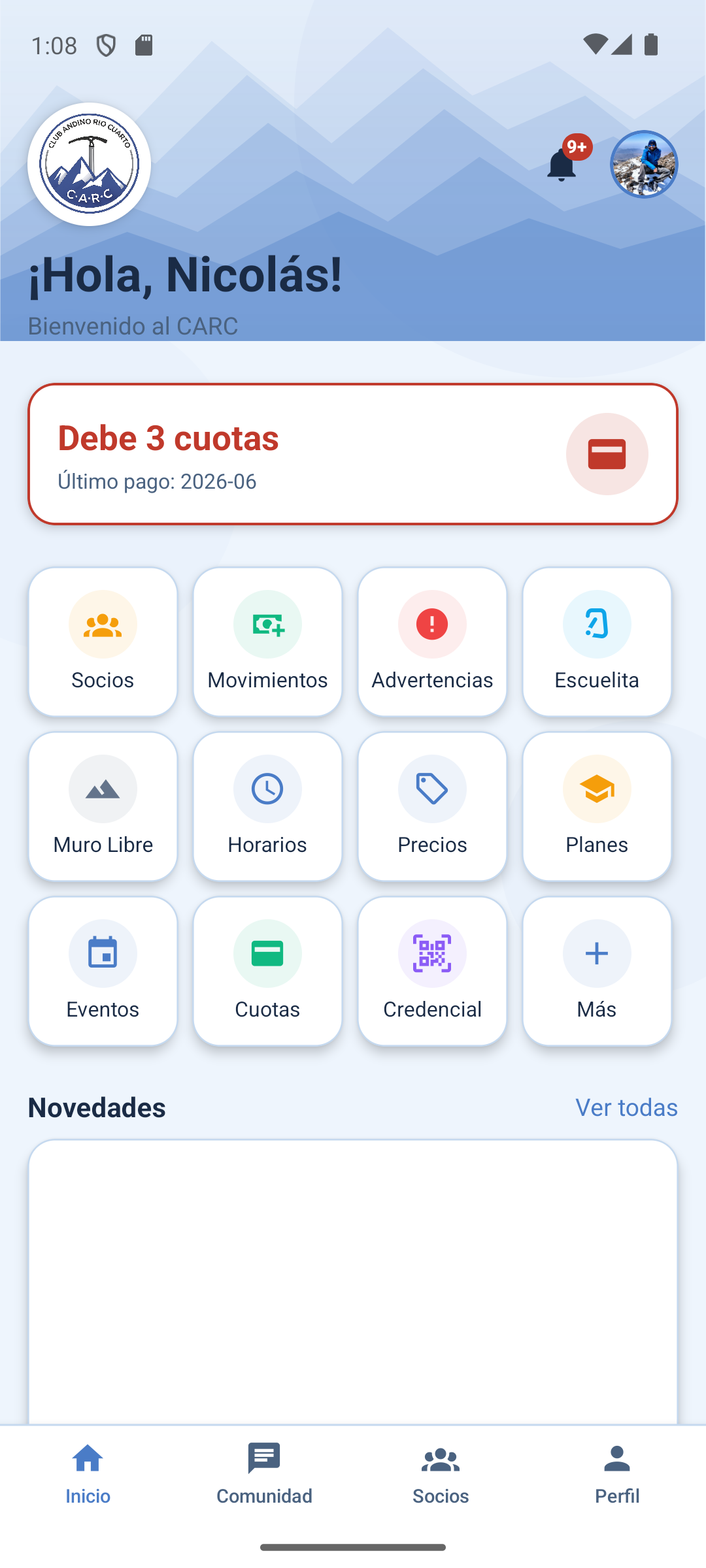 Grid con la tarjeta "Más"