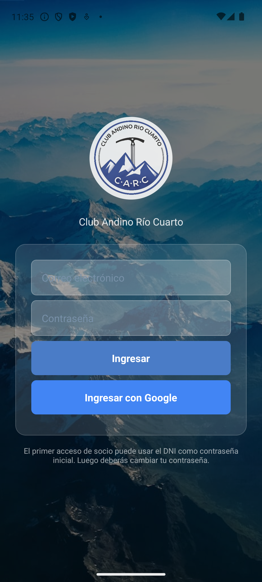 Pantalla de login