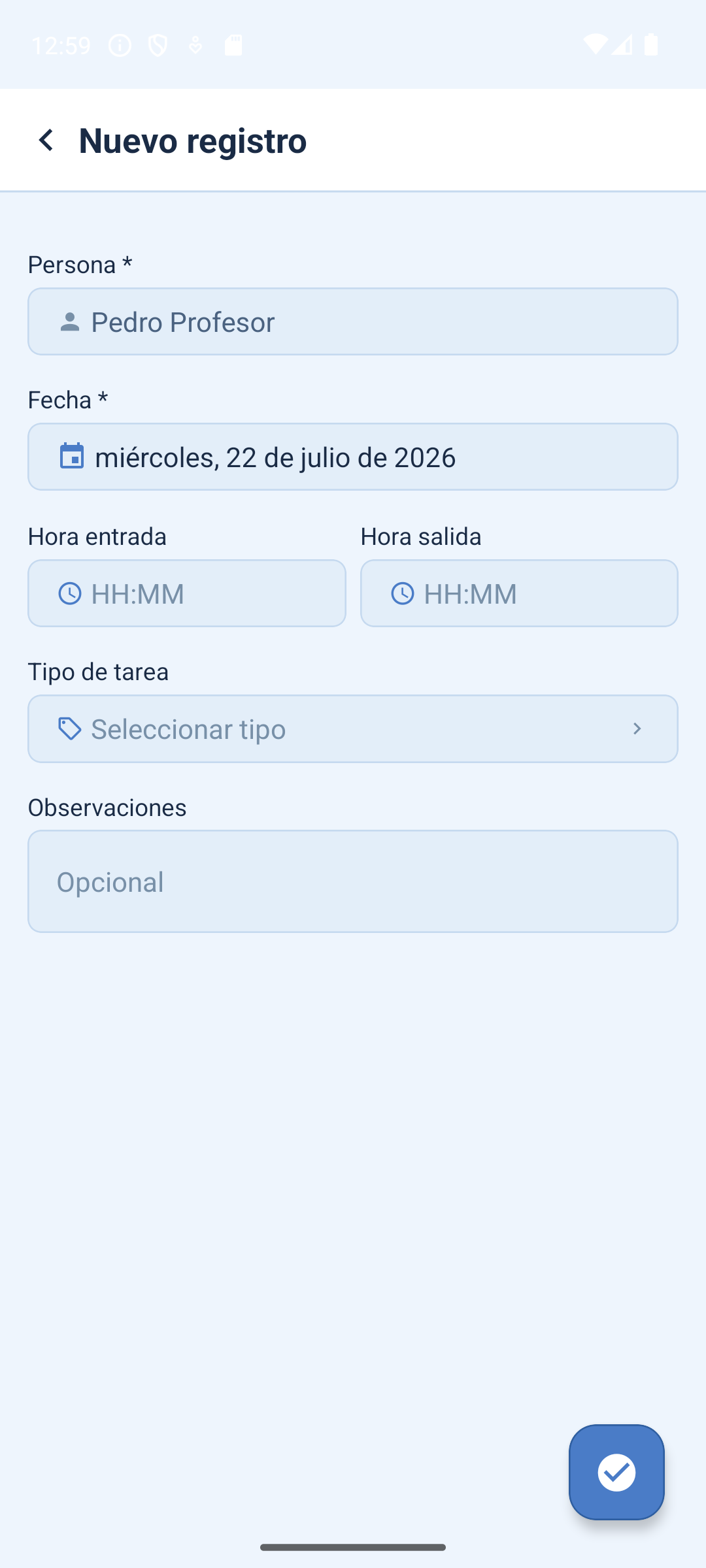 Cargar un registro nuevo