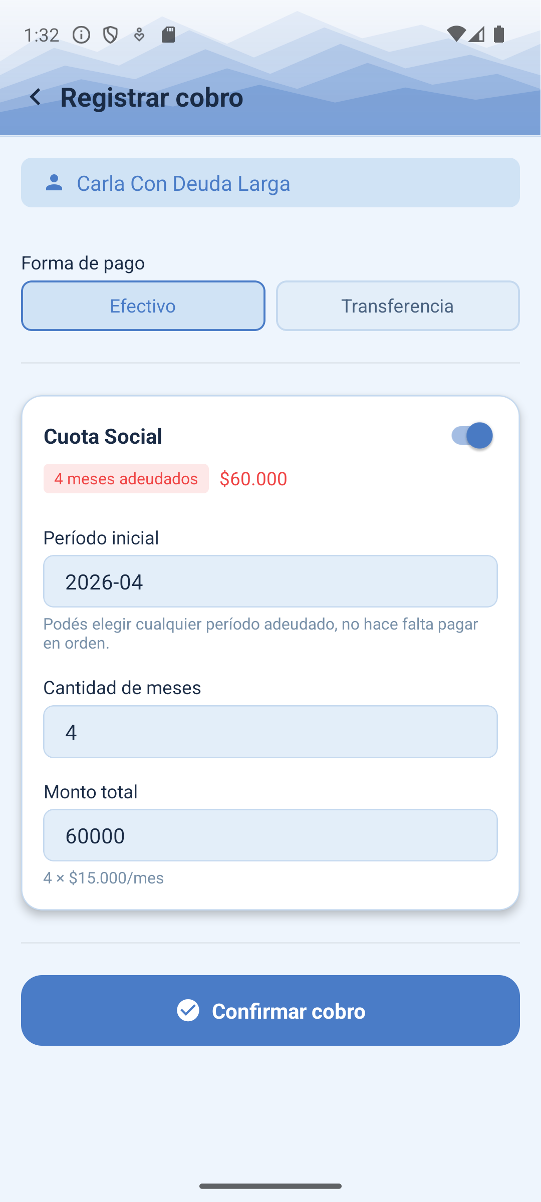 Registrar un cobro