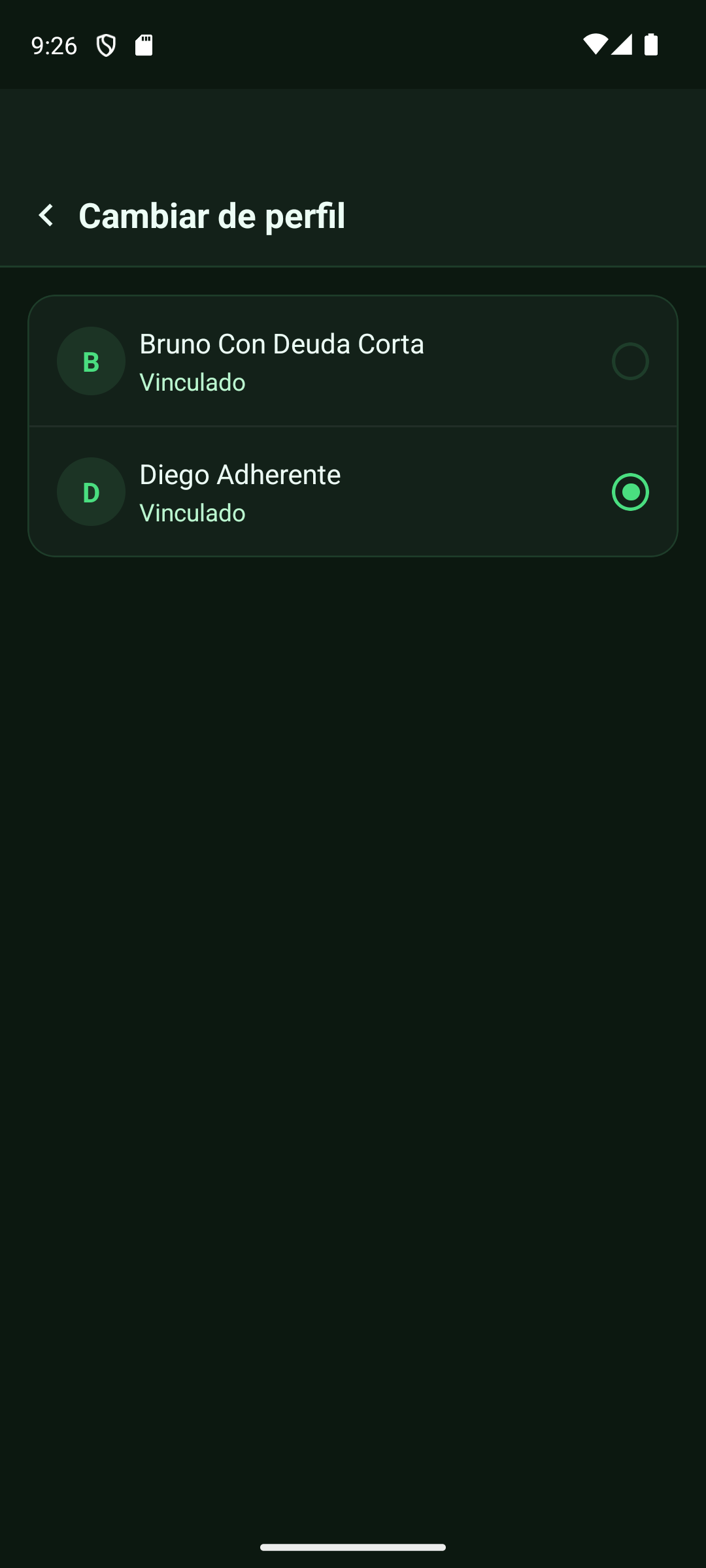 Lista de perfiles disponibles