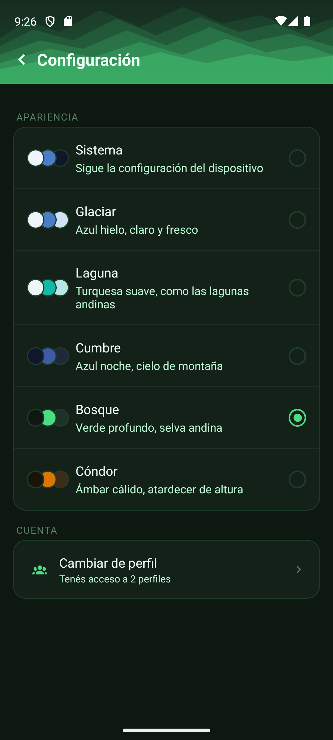 Cambiar de perfil desde Configuración